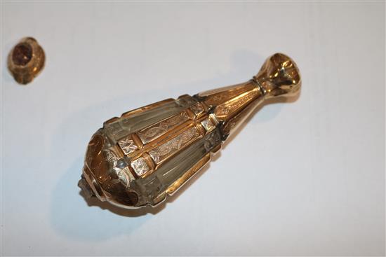 A gold mounted cut glass scent bottle, probably c.1850, 3 7/8in.